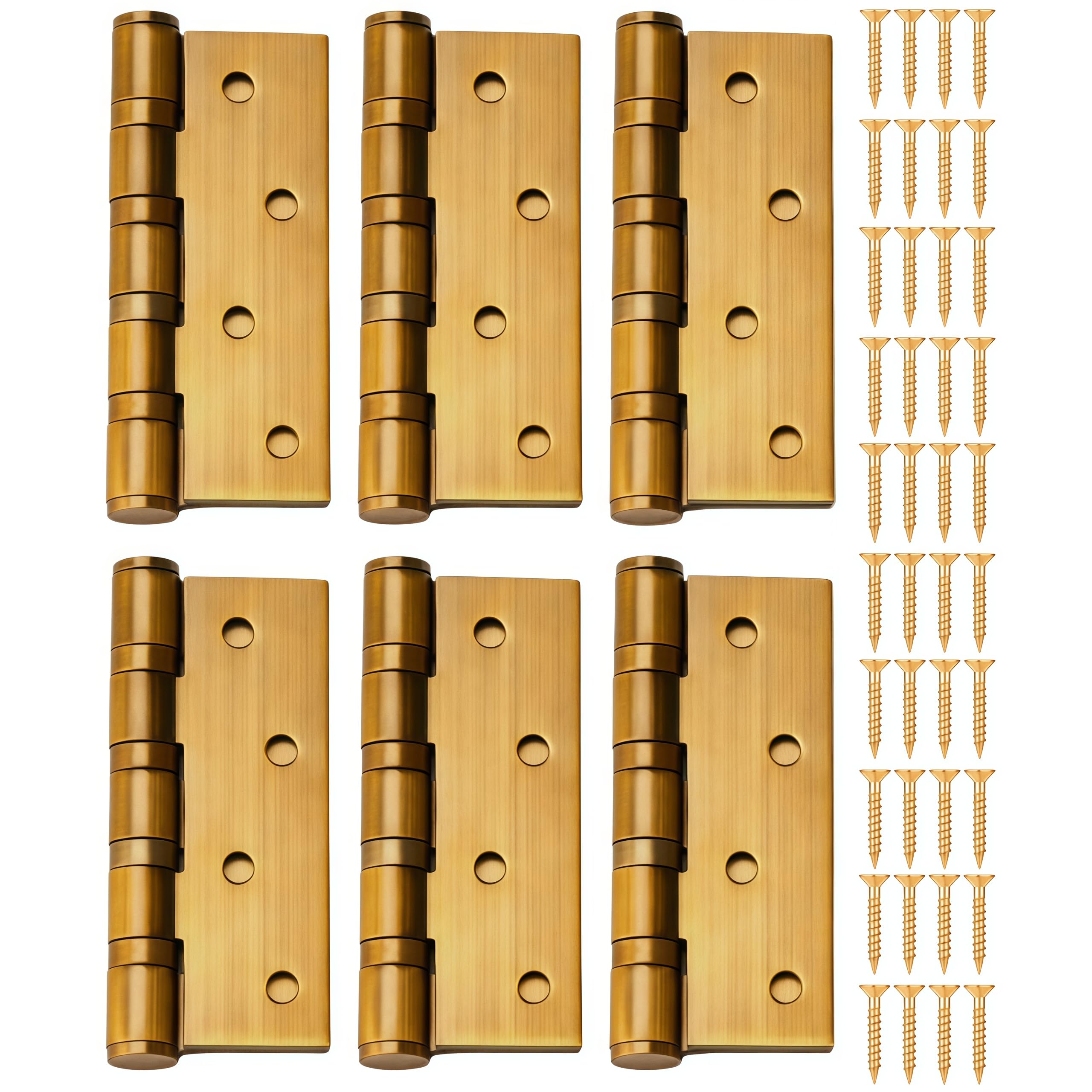 6 Piece Set of Stainless Steel Antique Brass 4 Inch Casement Door Hinges
