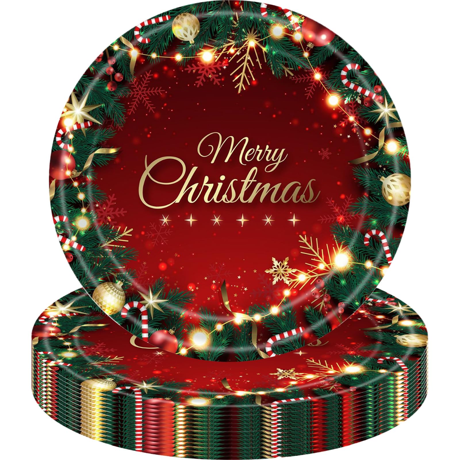MOMAHUA 16Pcs Christmas Party Plates,9inch/23cm Shiny Red Green Paper Plates Home Decors,Shiny Christmas Themed Table Decorations Party Supplies for 16 Guests
