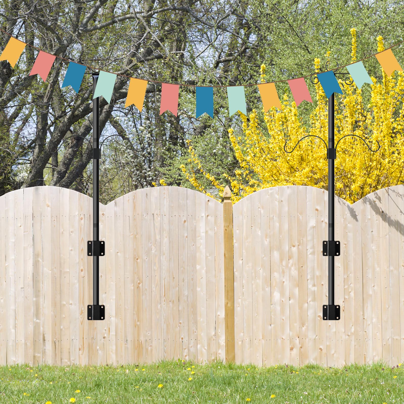 Pali per Luci da Esterno, Confezione da 2 Pali Festoni per Appendere Luci Natalizie, Luci a LED, Lanterne, Pali da 2,4M per Giardino, Matrimoni, Feste, Patio