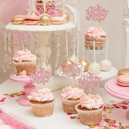 Vista 45 de 36 piezas de decoración de cupcakes para el día de San Valentín, dulce amor, San Valentín, para el día de San Valentín, fiesta de cumpleaños