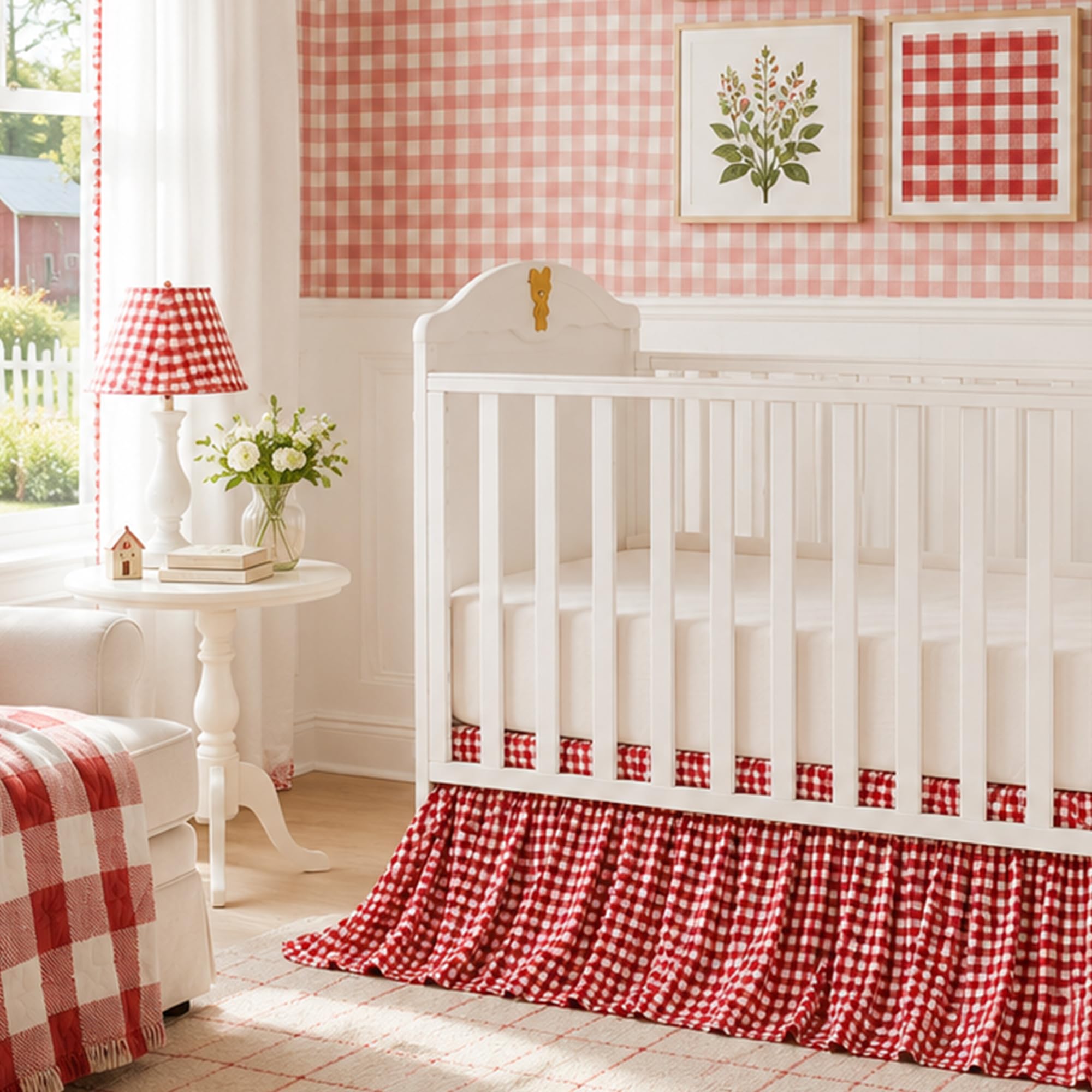 Brandream Gingham Gathered Cotton Crib Skirt for Baby Boy Girl Dust Ruffle