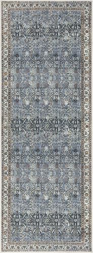Miniatura 3 de Bloom Rugs Alfombra tradicional lavable antideslizante de 5.9 ft, color azulbeige, para entrada, pasillo, baño y cocina, tamaño exacto 2.5 x 7 pies