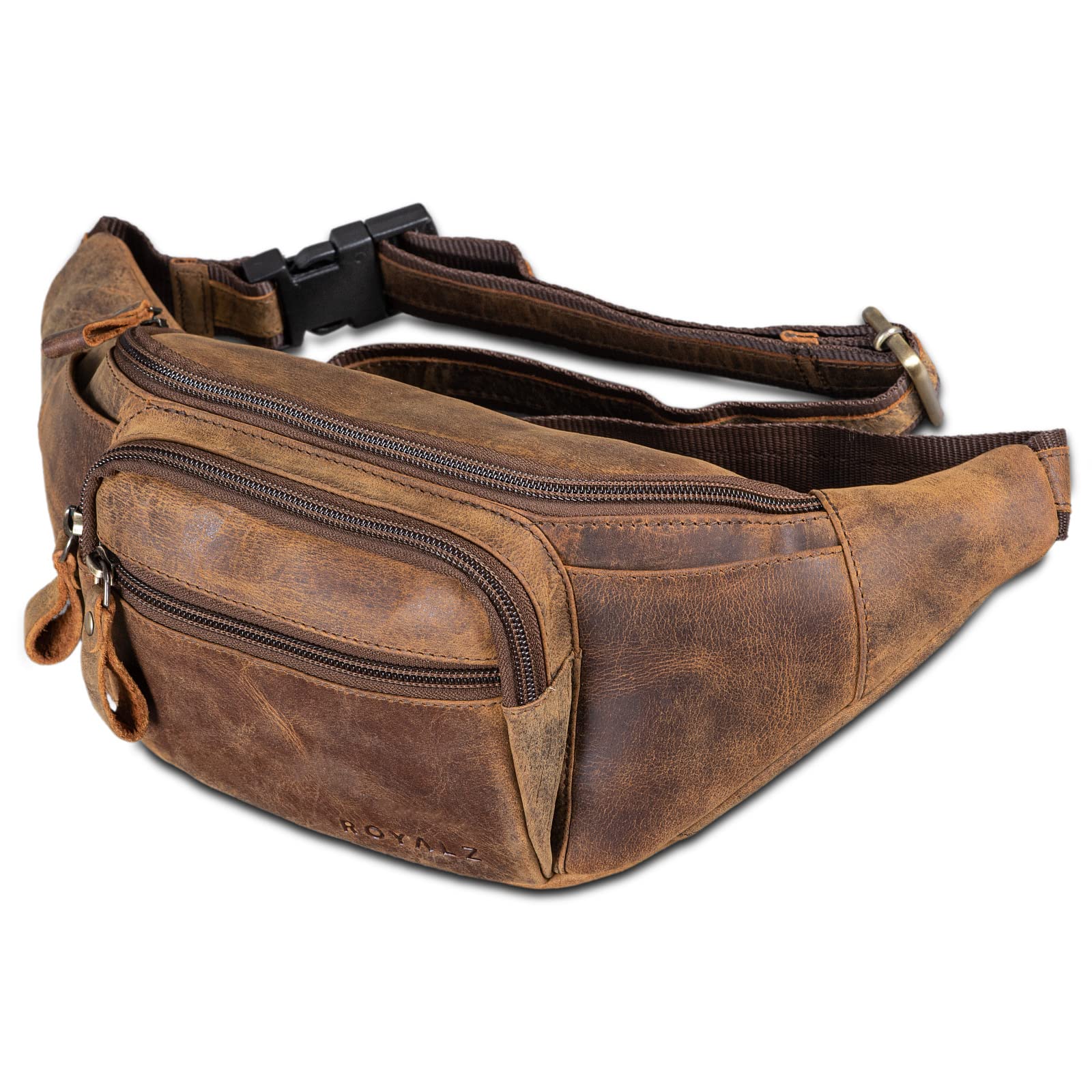 Riñonera ROYALZ 'Alabama' riñonera de Cuero para Hombres y Mujeres, Estilo Retro Vintage, riñonera, riñonera Plana