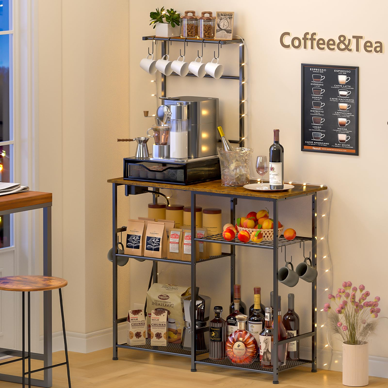 Itaar Estante Para Panaderos Con Toma De Corriente, Barra De Café De 6 Niveles, Soporte Para