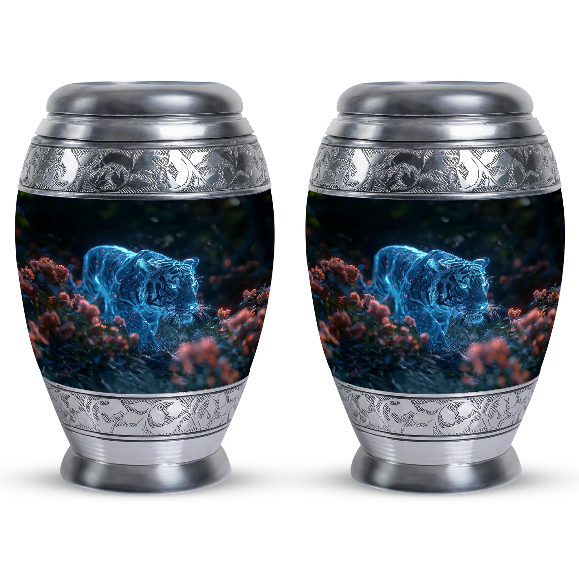 YATHABHISA Urn Keepsakes for Ashes, Small Keepsake Urns for Ashes, Mini Keepsake Funeral Urn, Decorative Urn 3''_Black Blue | Tiger Urn | Small Cremation urns, Set of 2 Small urn for pet/Human Ashes