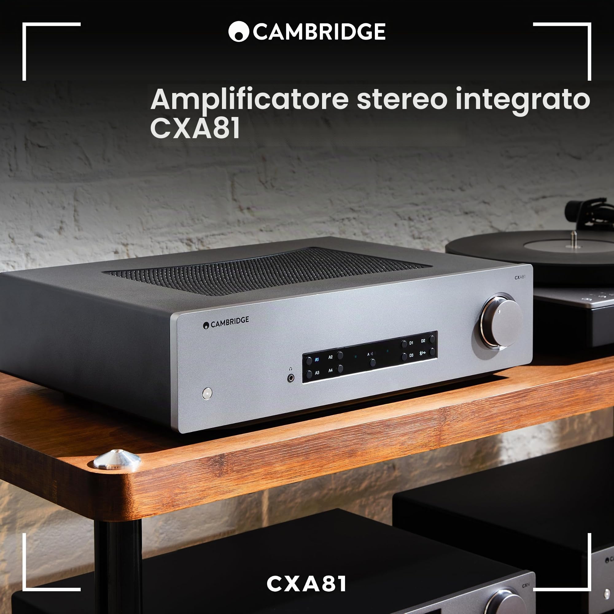 Cambridge Audio CXA81 - Sistema HiFi con amplificatore stereo integrato da 80 Watt, Bluetooth aptX HD e DAC ESS SABRE - Grigio Lunare