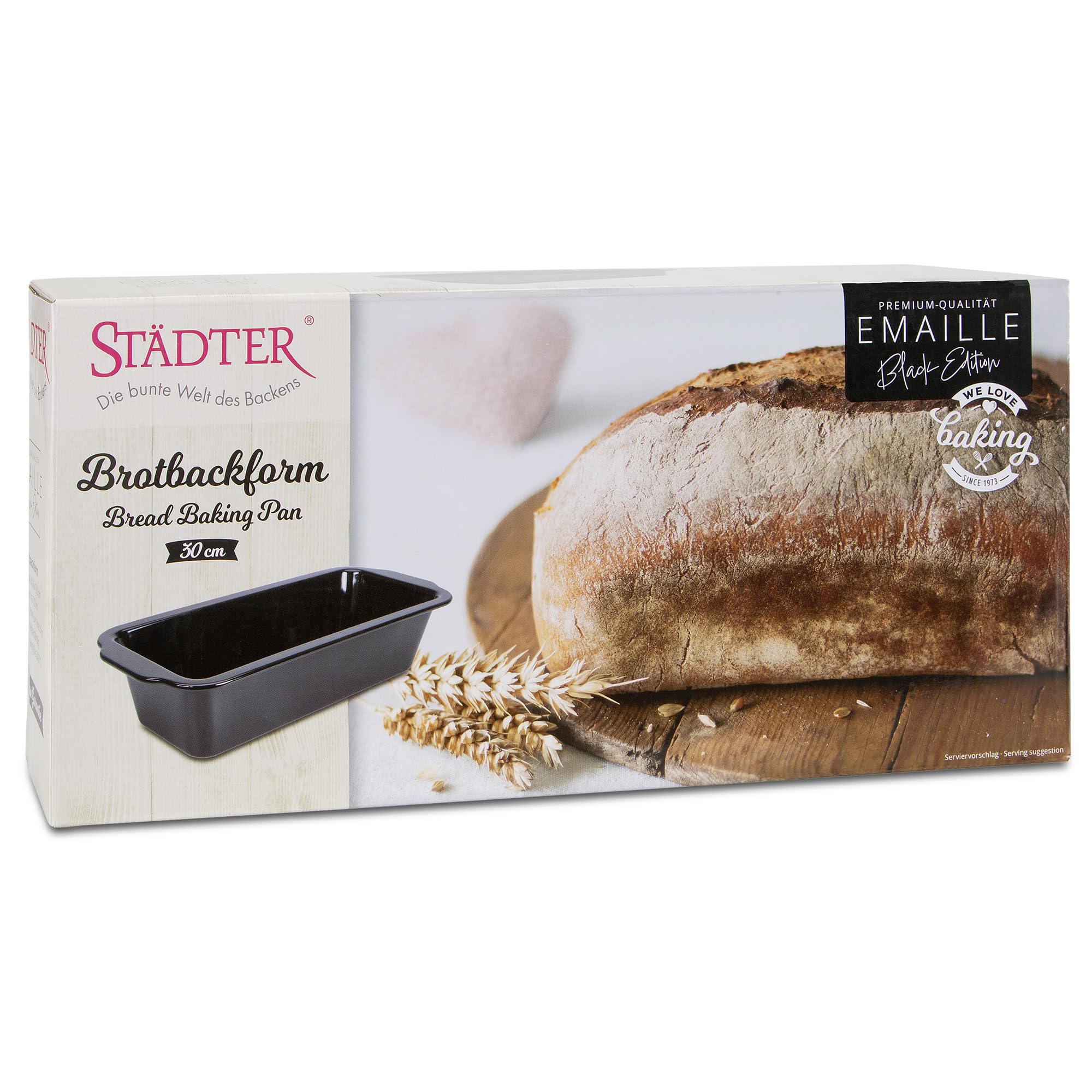 Städter Brotbackform Emaille Black Edition, 30 x 13 x 8 cm, Emaillierte Kastenform für Sauerteig, made without PFAS, Schnittfest, Temperaturbeständig bis 300°C | rz