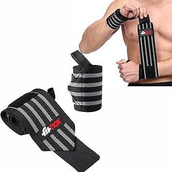 FitBox Sports Premium Wrist Supporter l Wrist Band with Extra Grip & Cotton Thumb Support (Black/Grey) - image, photos
