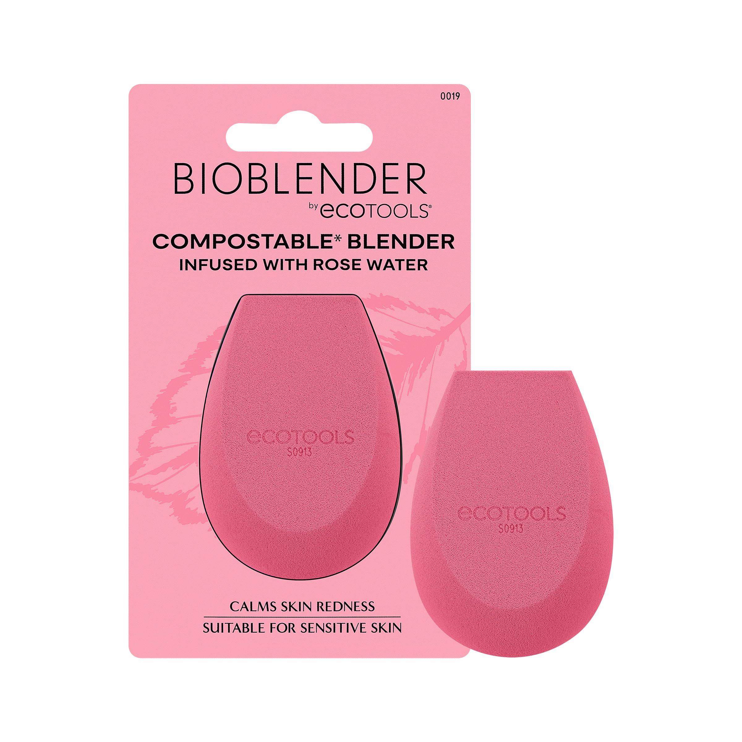 EcoToolsRose Water Bioblender, Compostable Makeup Blending Sponge, For Liquid & Cream Foundation, Base Coverage, Anti-inflammatory Ingredients, Pink, Cruelty Free & Vegan, 1 Count