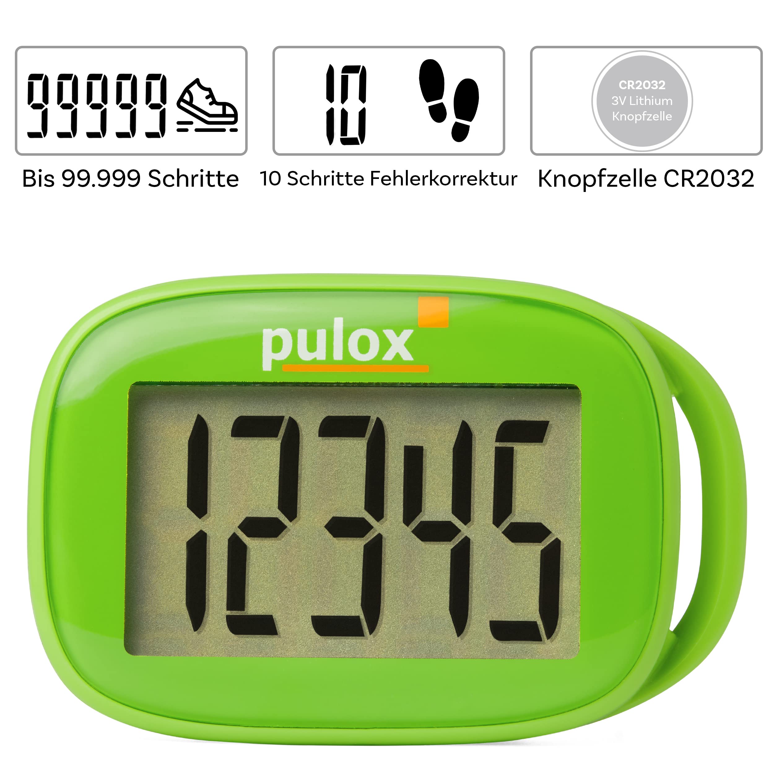 Pulox Podomètre PS-100 - Pédomètre Simple et précis avec Capteur 3D sans Application en Vert