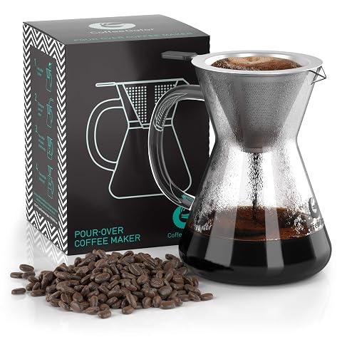 Coffee Gator Pour Over Coffee Maker - 14oz High Heat Borosilicate Glass with Reusable Stainless Steel Filter Drip