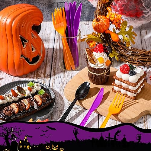 Miniatura 6 de Gerrii Juego de cubiertos de plástico desechables verdes de 150 piezas, incluye cucharas, tenedores y cuchillos para suministros de fiesta del día