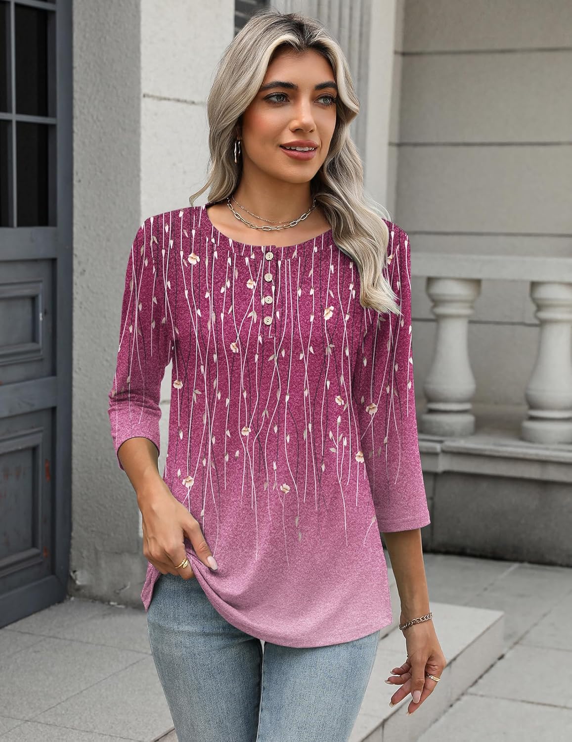 Zeagoo 3/4 Length Sleeve Women Tops Crew Neck Blouses Dressy Casual Summer T Shirts Loose Fit Business Work Clothes - Image 4