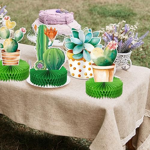 Miniatura 5 de Tinlade 9 piezas de decoración de fiesta de cactus, centro de mesa de fiesta mexicana, cactus suculento Cinco de Mayo, panal de abeja, para