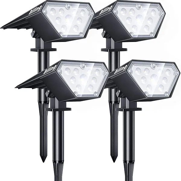 Biling Solar Spot Lights Outdoor, Bright 700 Lumen Solar Lights Outdoor Waterproof IP67 for House Patio Pathway Yard Garden Driveway Pool - White(4 Pack)