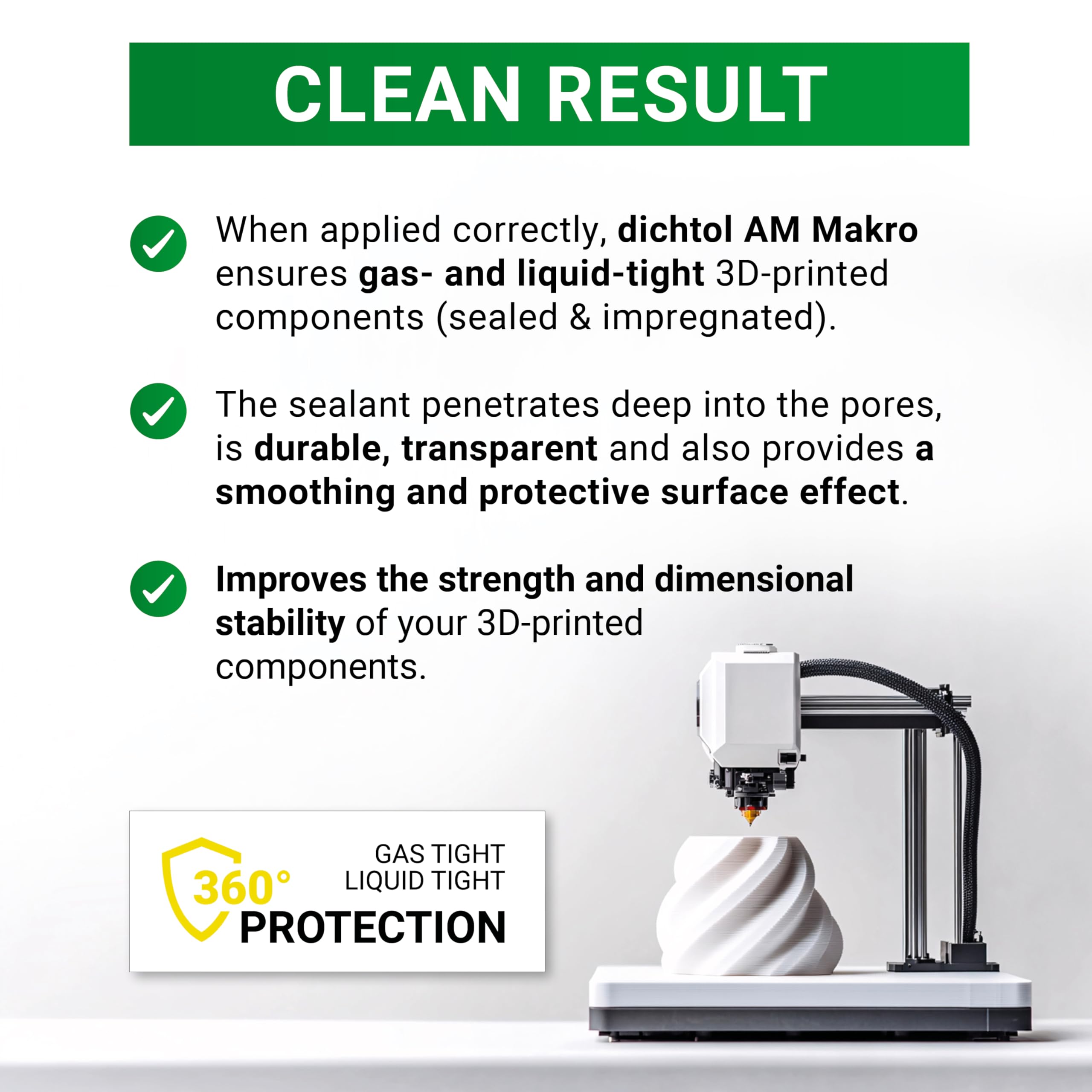 DIAMANT dichtol AM Spray - Sellador en spray para piezas de impresión 3D, 200 ml | Transparente, resistente al agua y al gas. Pulverización rápida para poros finos y geometrías complejas.