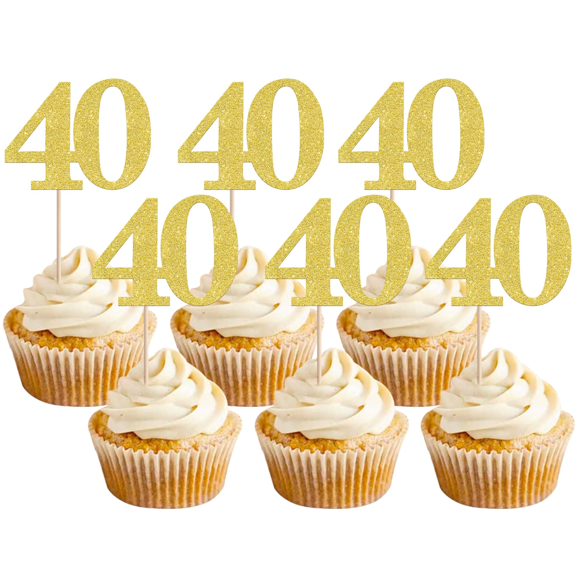 Xsstarmi 36 Pack Number 40 Cupcake Toppers Gold Glitter Cheers to 40 Years Birthday Cupcake Picks Decoration for Happy 40th Birthday Wedding Anniversary Party Cake Decorations