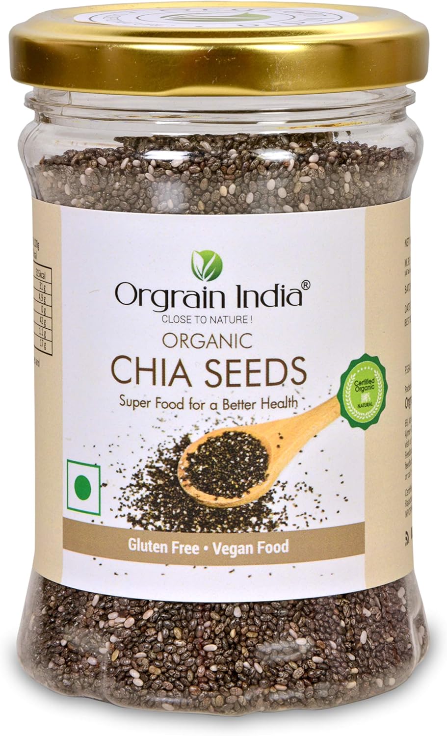Orgrain India Certified Organic Chia Seeds 5.64 oz | Company-Owned Farmlands | Omega 3 | Fiber for Weight Loss