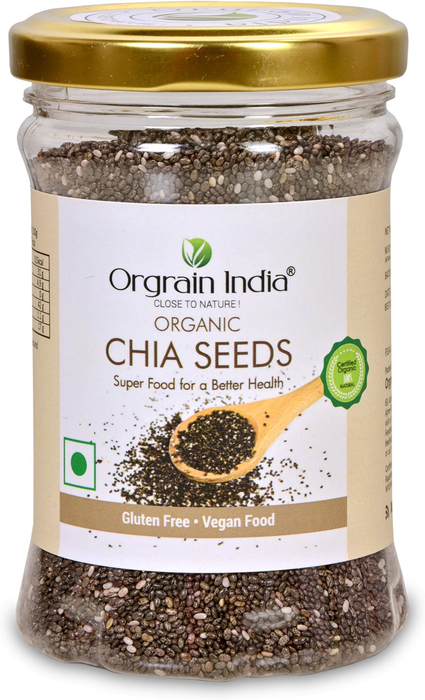 Orgrain India Certified Organic Chia Seeds 160g | Rich in Omega-3, Fiber, Calcium | Supports Weight Loss, Bone & Muscle Health | Ideal for Smoothies, Salads, Baking & More