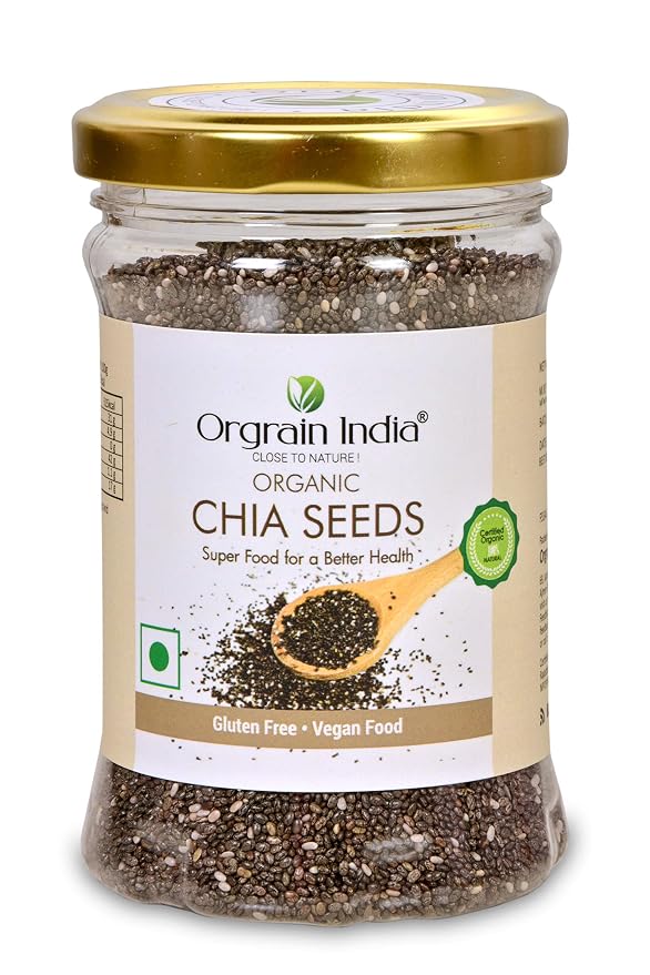 Orgrain India Certified Organic Chia Seeds 160g | Rich in Omega-3, Fiber, Calcium | Supports Weight Loss, Bone & Muscle Health | Ideal for Smoothies, Salads, Baking & More