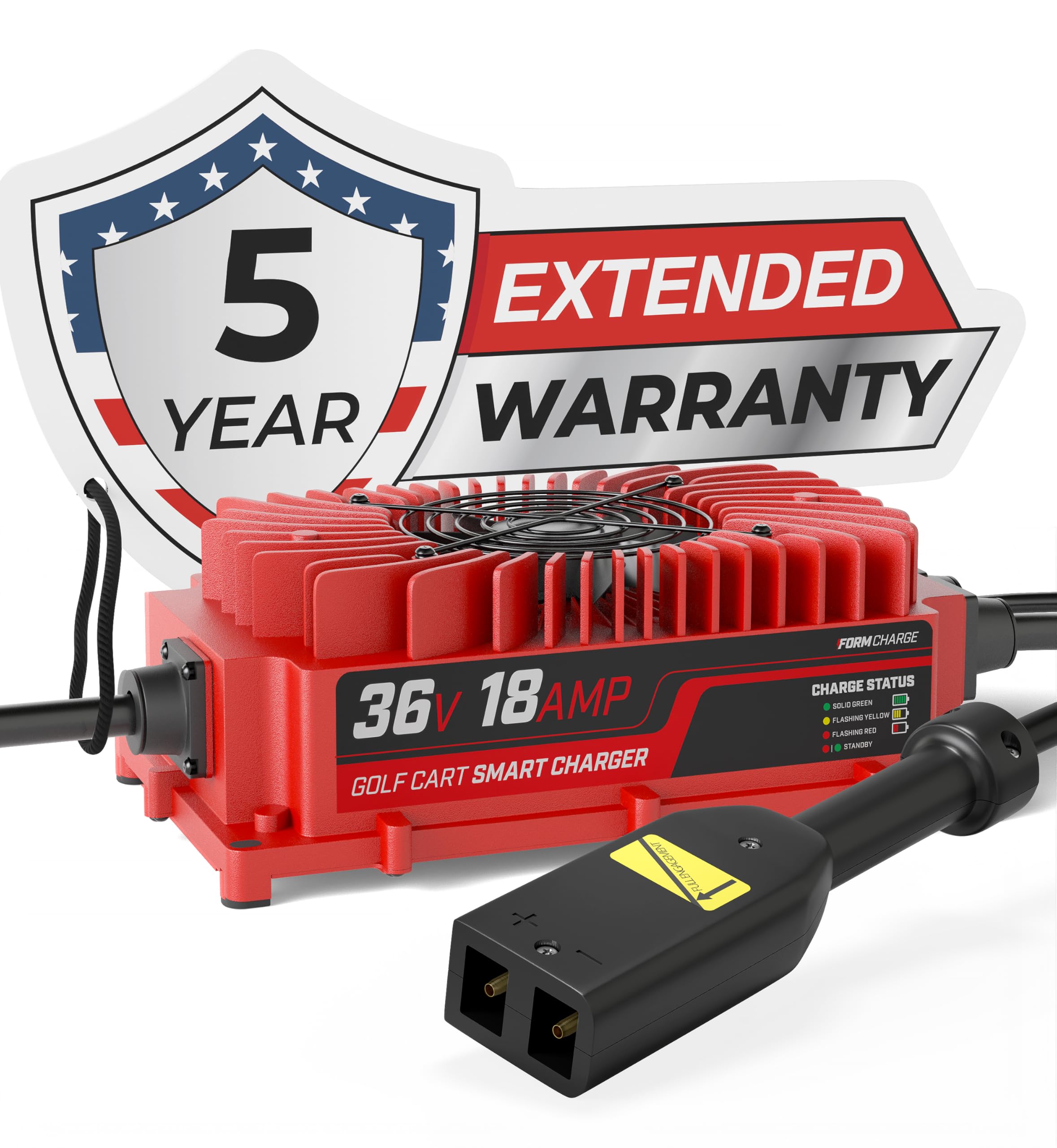 FORM 36 Volt Golf Cart Battery Charger for EZGO TXT Golf Carts with D-Style Plug - 36V 18AMP Lead Acid Battery Charger - Waterproof Design