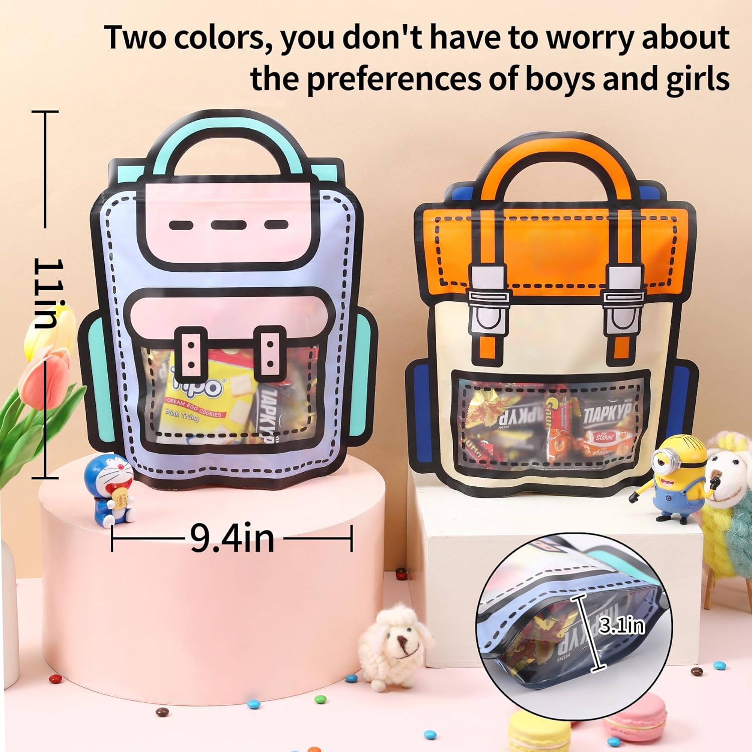 Lati Large Classroom Plastic Gift Bags with Handles,20PCS Cartoon Backpack Bag for Party, Wedding, Birthday, Bulk Goodie Bags for Candy, Party Favors, Snacks - Image 4