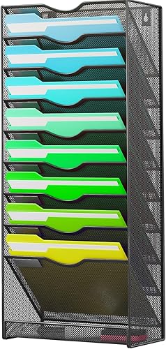 Miniatura 8 de GoldOrcle Organizador de archivos de pared de 15 niveles con ganchos, soporte de malla de metal montado en la pared, estante de documentos para