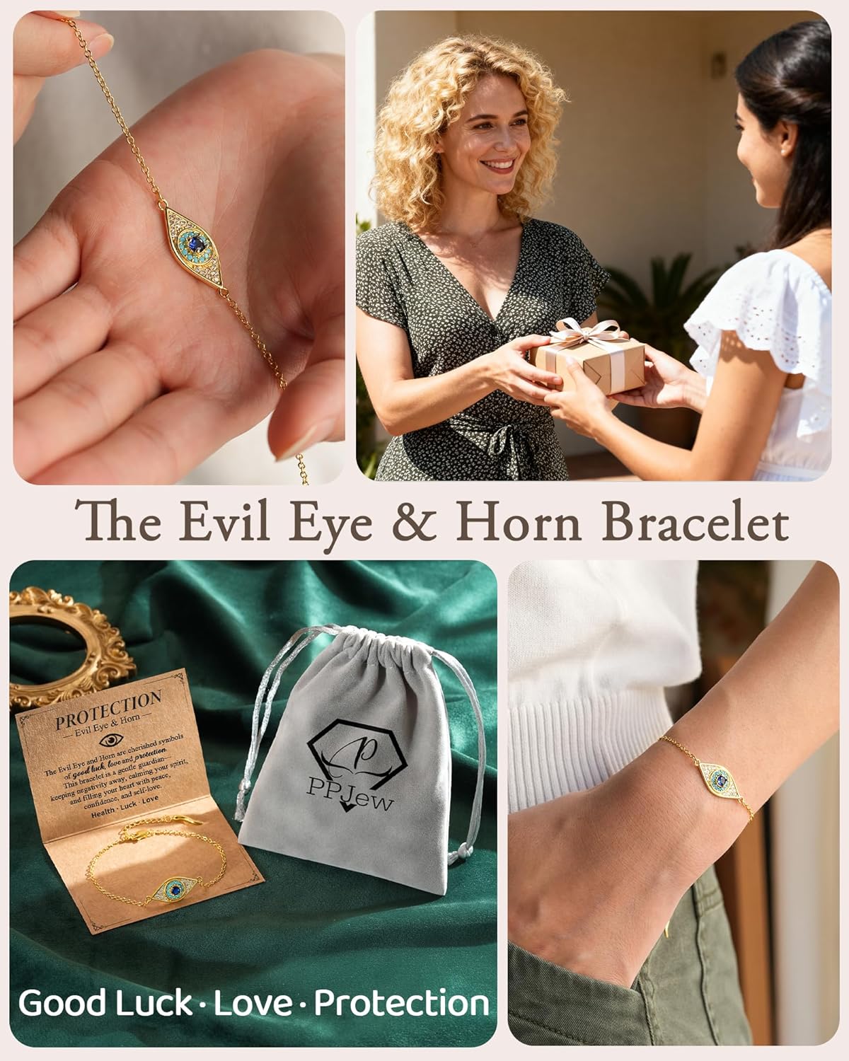 PPJew Protection and Good Luck Evil Eye Gifts- Italian Horn, Turquoise Amulet Dainty Jewelry Bracelet Trendy Stuff for Teen Girl Women - Image 6