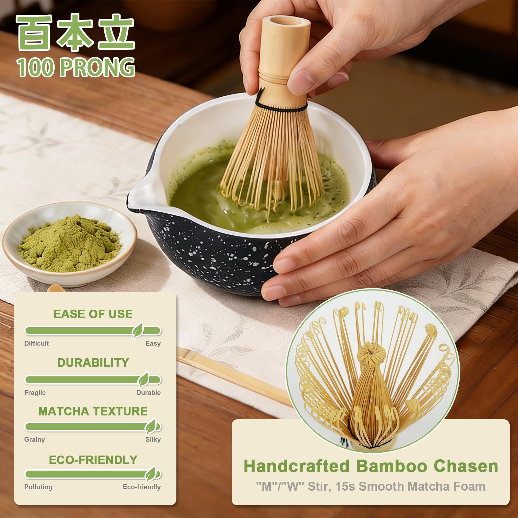 Set Matcha – Ciotola in Ceramica con Beccuccio Ergonomico, Frusta in Bambù, Cucchiaio e Supporto Inclusi, Kit Completo per la Cerimonia del Tè, Ideale per gli Appassionati della Cultura del Tè