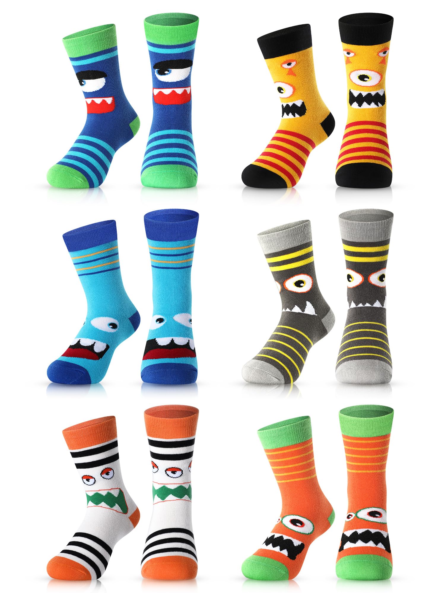 6 Pairs Boys Monster Pattern Socks Kids Toddler Funny Crazy Cotton Crew Socks Novelty Christmas Gift Party Favors