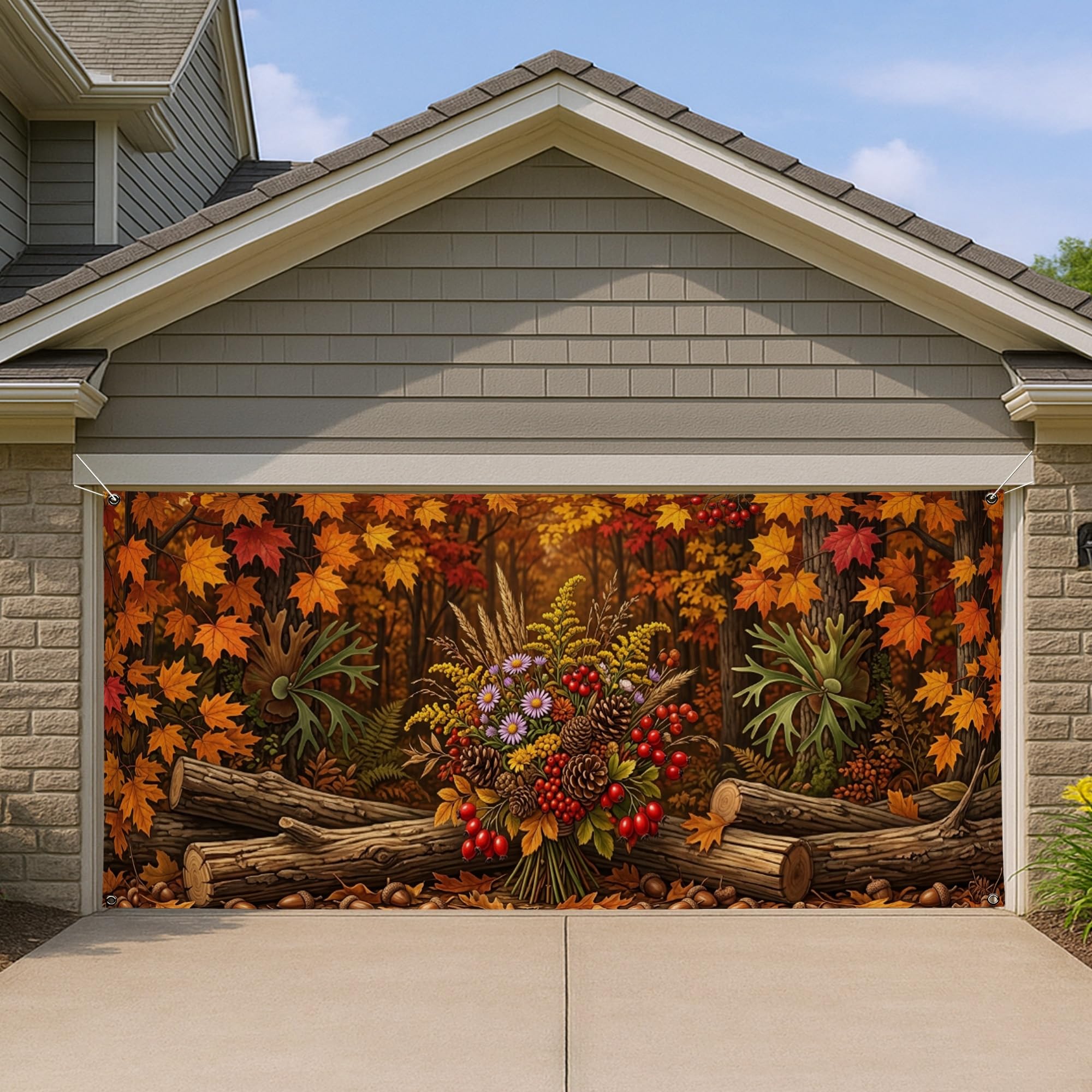 Décoration florale rustique géante pour habillage extérieur