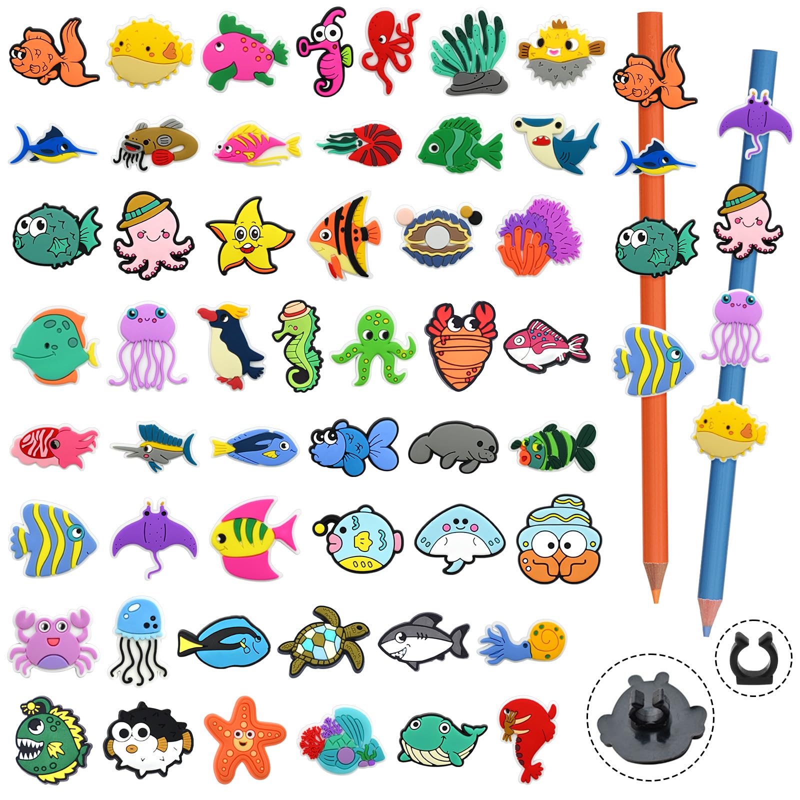 50PCS Random Theme Pencil Toppers - PVC Pen Charms For Classroom Rewards & Gifts