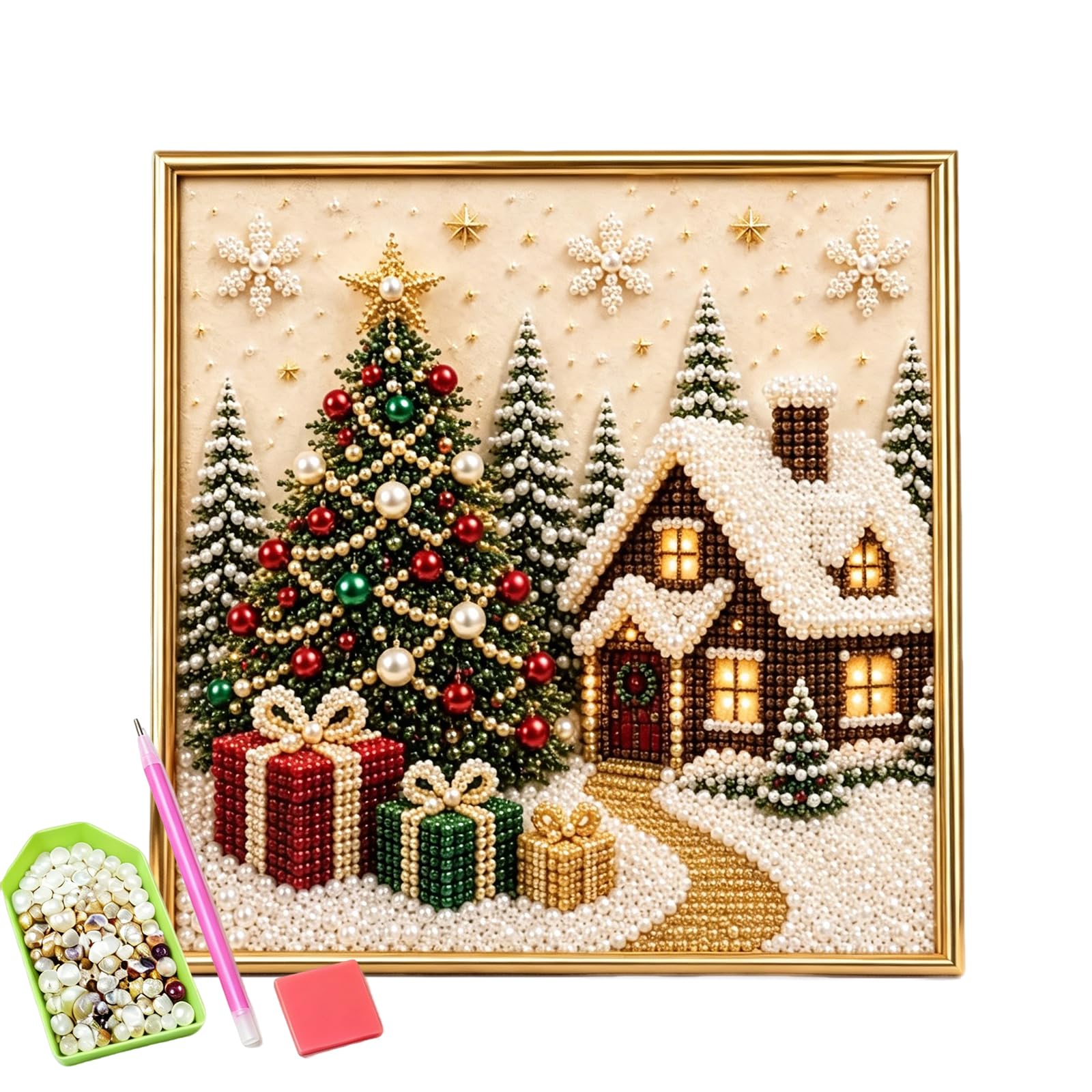 3D Pearl Christmas Wall Art Kit, DIY Christmas Pearl Art Kits for Adults, Cute 3D Mosaic Crafts for Adults, Beginner DIY Seasonal Party Gift (#A)