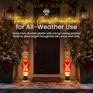 Union Products 31 Illuminated Christmas Toy Soldier, Indoor Outdoor Holiday Decoration, Large Plastic Statue with 7W Bulb, Red/White