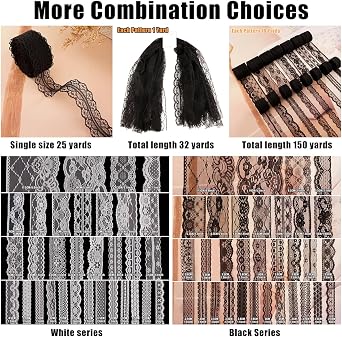 25 Yards Black Lace Ribbon Roll Lace Trim Ribbon Lace Fabric for Sewing,Baby Shower,Birthday,Bridal Shower, Wedding Decoration,Gift Packaging,Bouquet,Party Decorations(1.9 inch Width)