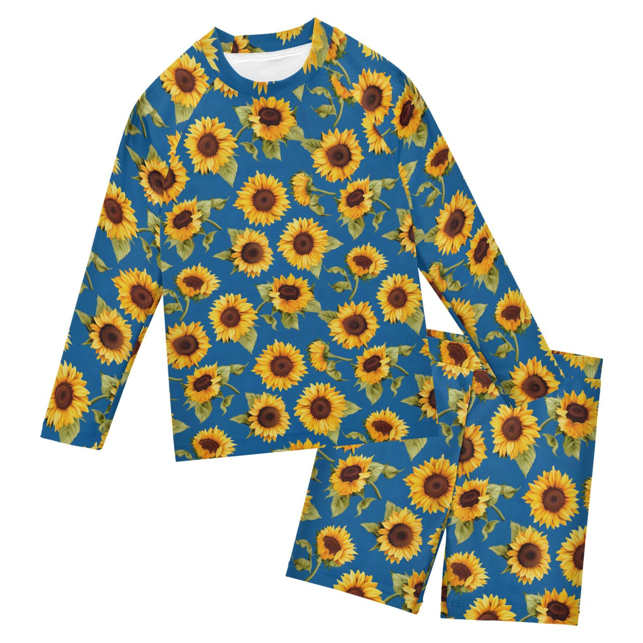 Sunflower Flowers Toddlers and Baby Boys' Swimsuit Trunk and Rashguard Set B0402478