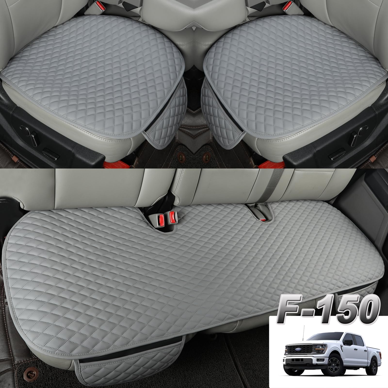 West Llama PU Leather Car Seat Covers Protectors, Bottom Seat Covers for Cars Fit Ford F-150,F-250,F-350(Gray)