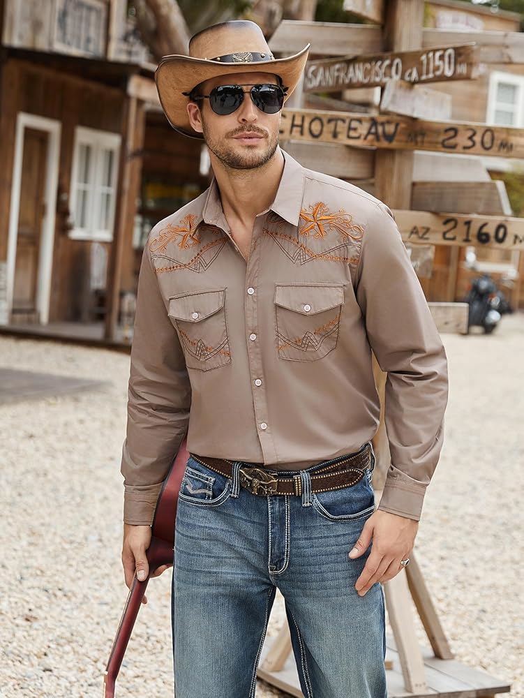 Amazon.com: Daupanzees Men's Western Cowboy Shirts Long