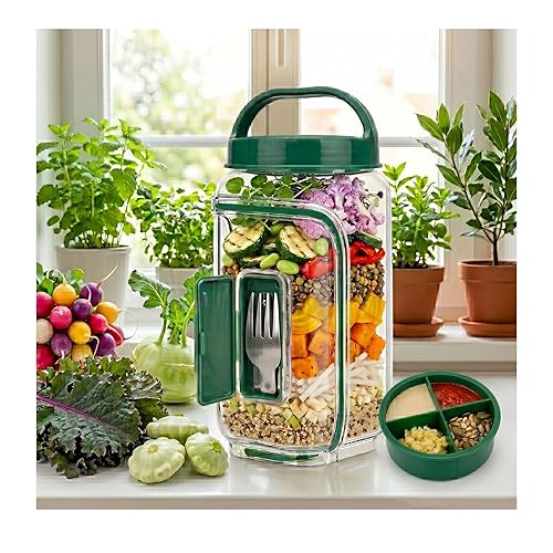 Salad Jar with Side Opening,Vertical Layering Keeps Salads Fresh, Double-Lock