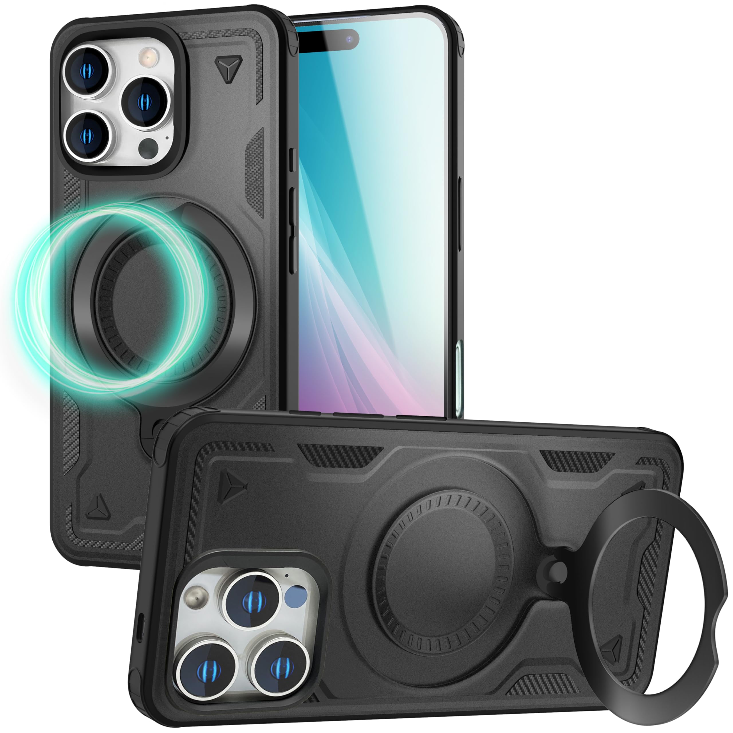NALIA STORMGUARD Custodia Magnetica Robusta Per IPhone 16 Pro, Anello 360° Piatto, Compatibile MagSafe, Nero Titanio (marchio Tedesco)