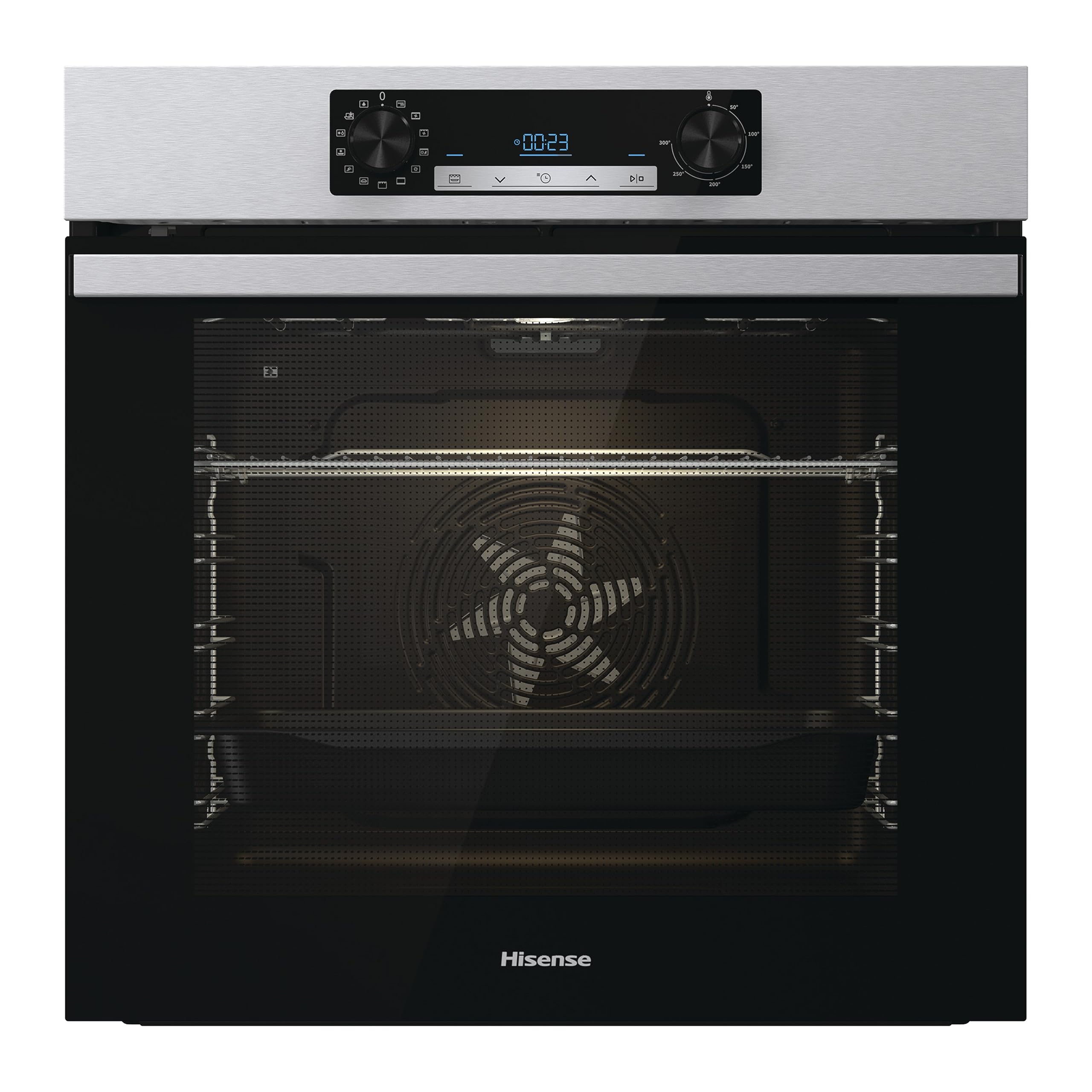 Hisense BI64211PX Horno Multifunción Pirolítico + Función Freidora de Aire sin Aceite, Gran Capacidad 77L,Cocción Simultanea 5 Niveles, ventilador XXL, Pizza mode 300º, Puertas removibles Inox