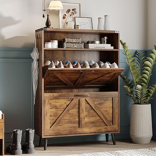 Zapatero con 2 cajones abatibles, armario de almacenamiento de zapatos para entrada, organizador de zapatos independiente con almacenamiento