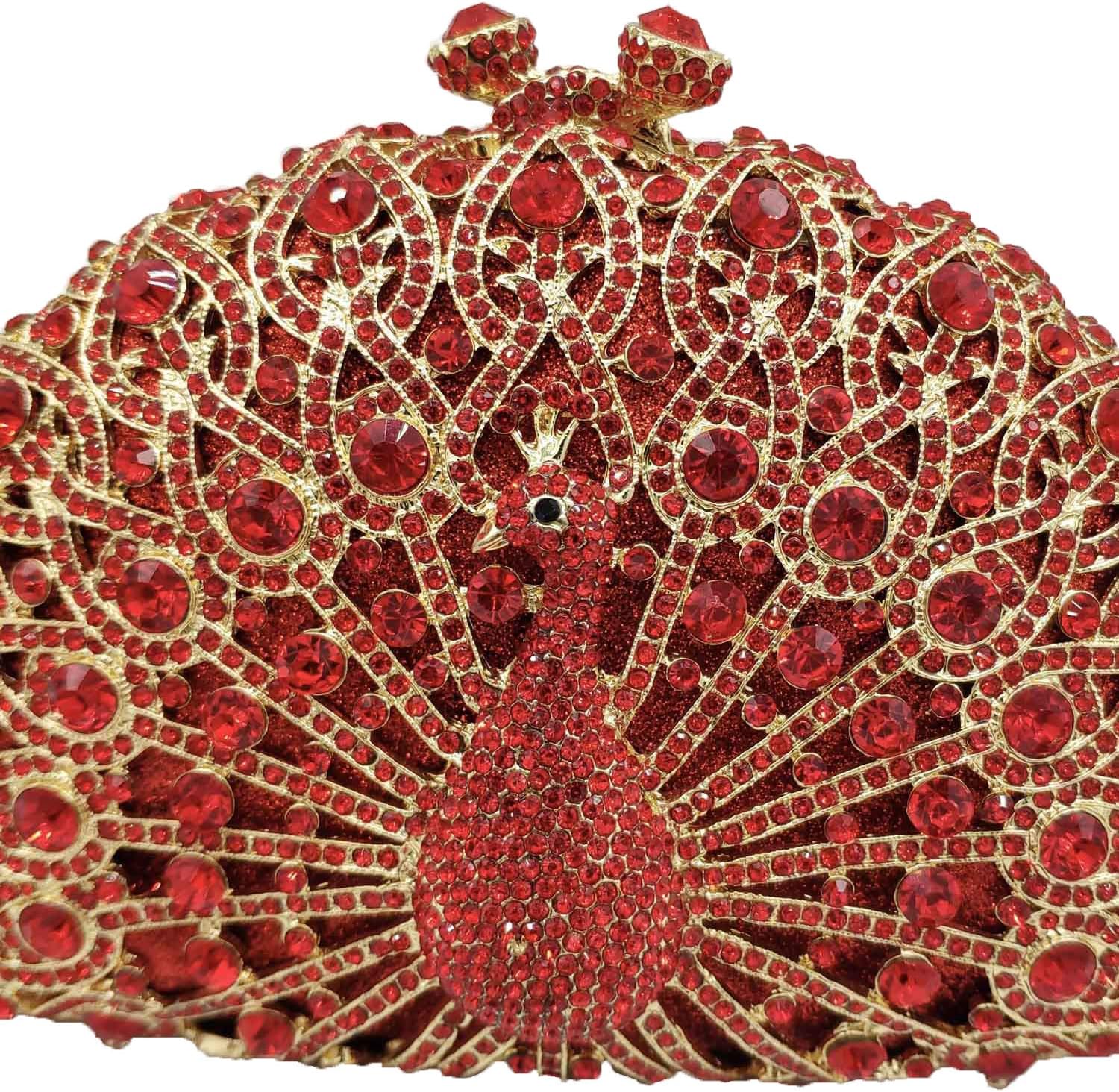 Boutique De FGG Peacock Rhinestone Clutch Purses for Women Evening Handbags Wedding Hardcase Party Crystal Clutch Bag,Mini