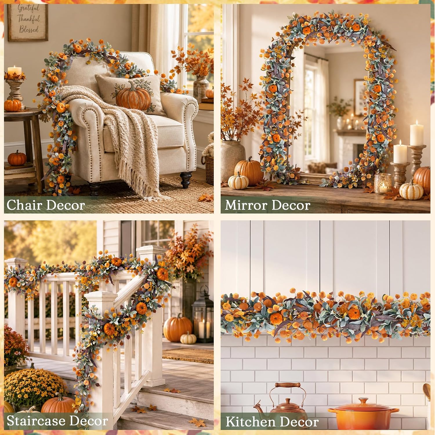 Waipfaru 6FT Fall Eucalyptus Garland for Mantle Fall Decor