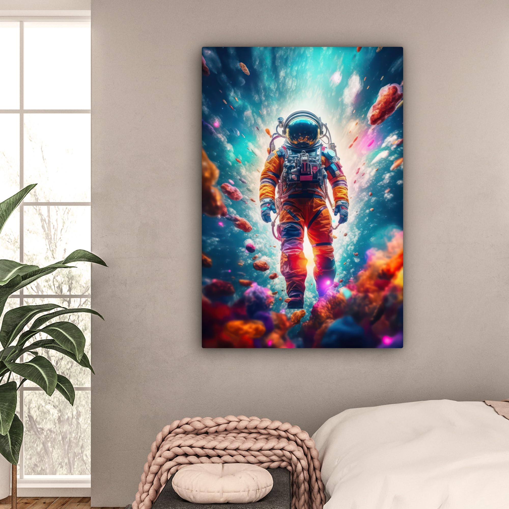 MuchoWow© Quadro Camera Da Letto 80x120 cm Quadri Soggiorno Decorazione Parete Quadri Moderni Su Tela Stampe Foto Con Cornice Quadretti Poster Casa Astronauta - Meteorite - Neon