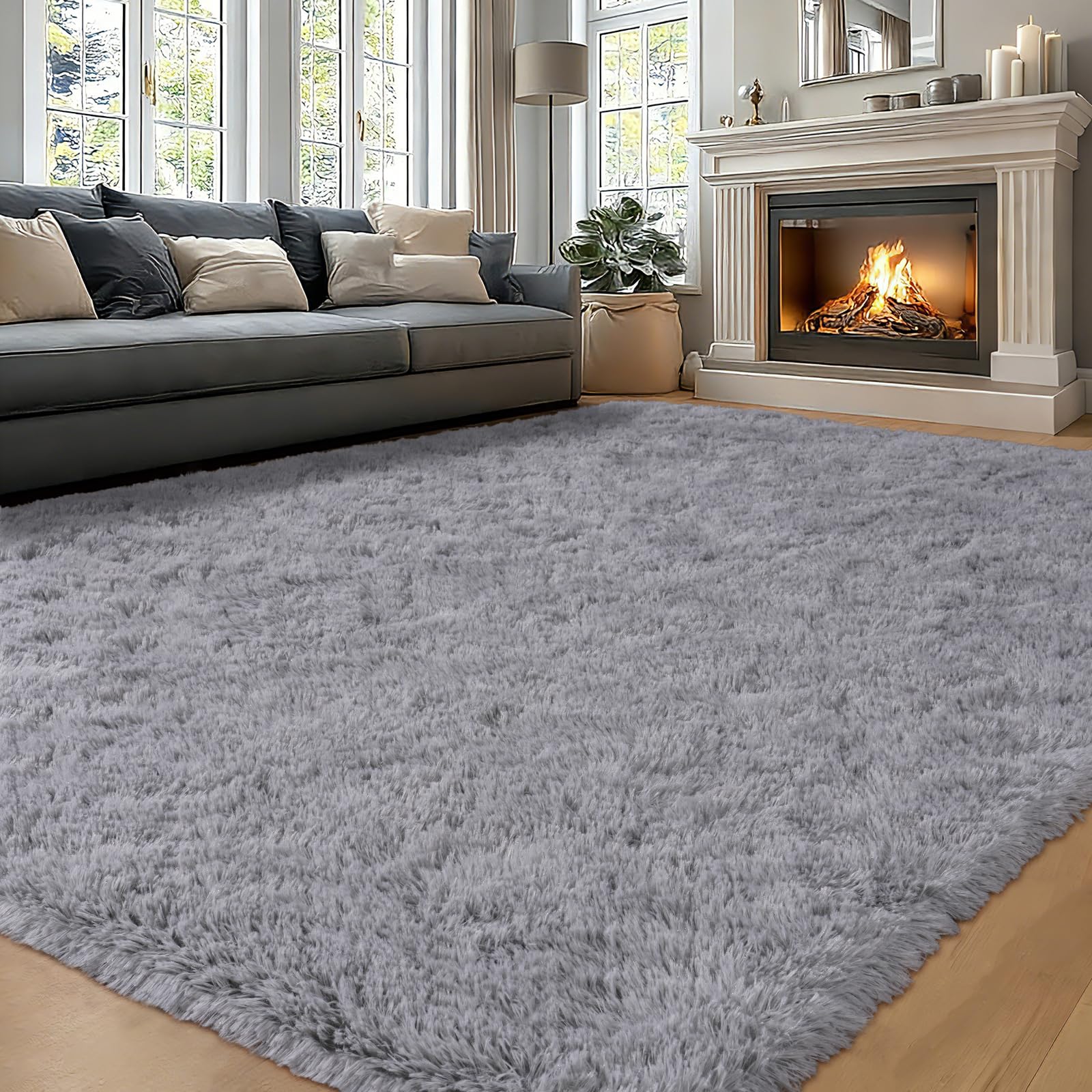 iEvery Large Rugs for Living Room 160x230 cm - Fluffy Shaggy Area Rug for Bedroom, Soft Non Slip High Pile Modern Floor Carpet for Kids Room, Light Grey