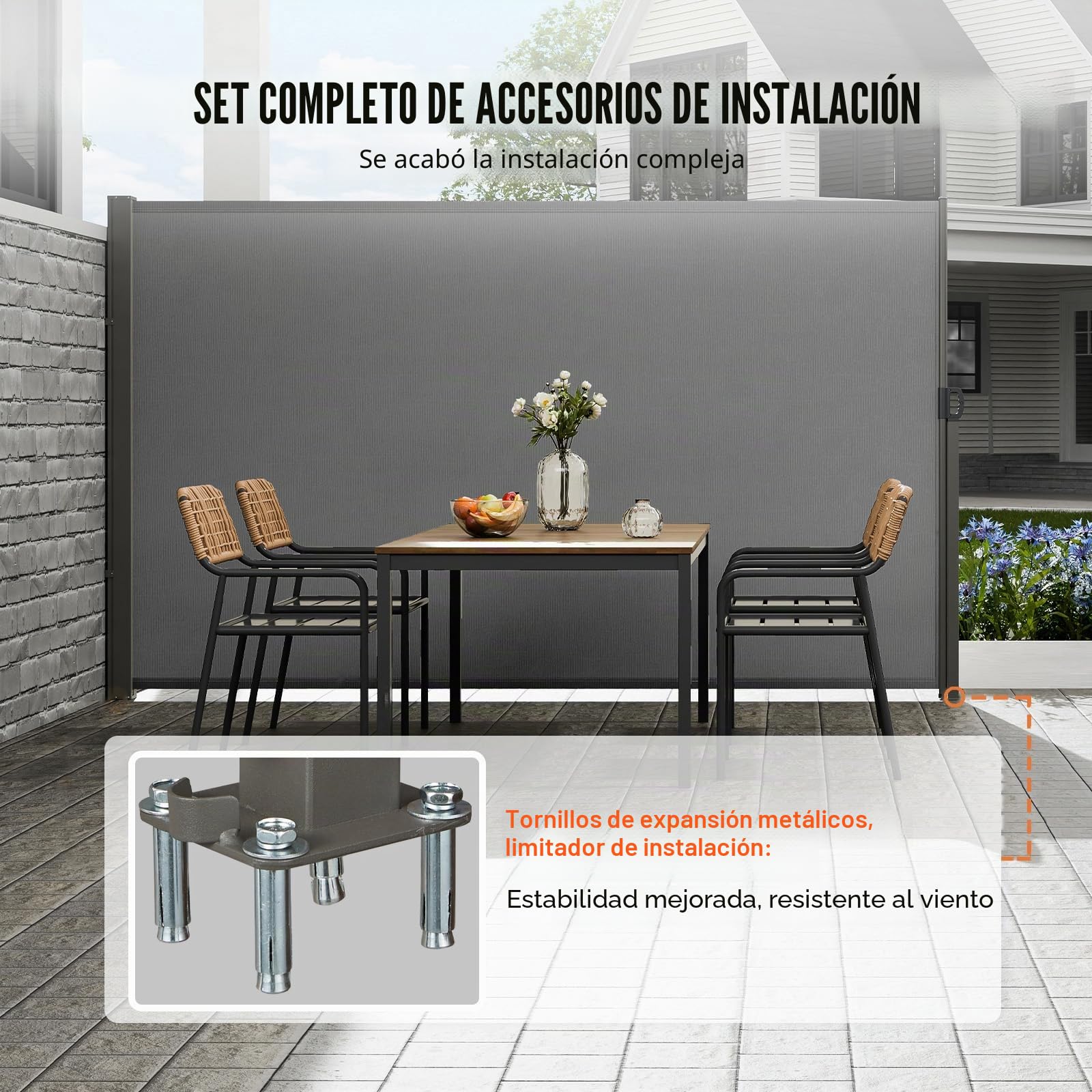 VEVOR Toldo Lateral Retráctil Pantalla de Privacidad al Aire Libre 200x300 cm Toldo Lateral contra Viento Impermeable de Poliéster Divisor de Habitación UV 30+ para Patio, Jardín, Balcón, Gris