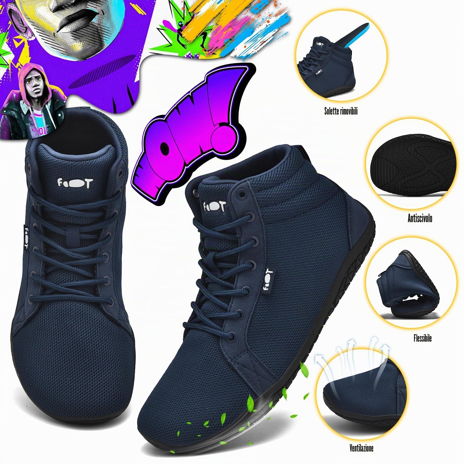 Wizshoe Barefoot Sneaker Scarpe Piedi Nudi Donna Uomo Minimalista Gr.37-47 | Alte Alla Caviglia Larghe Walking Trail Running Fitness Unisex Punta Antiscivolo Zero Drop Solhe