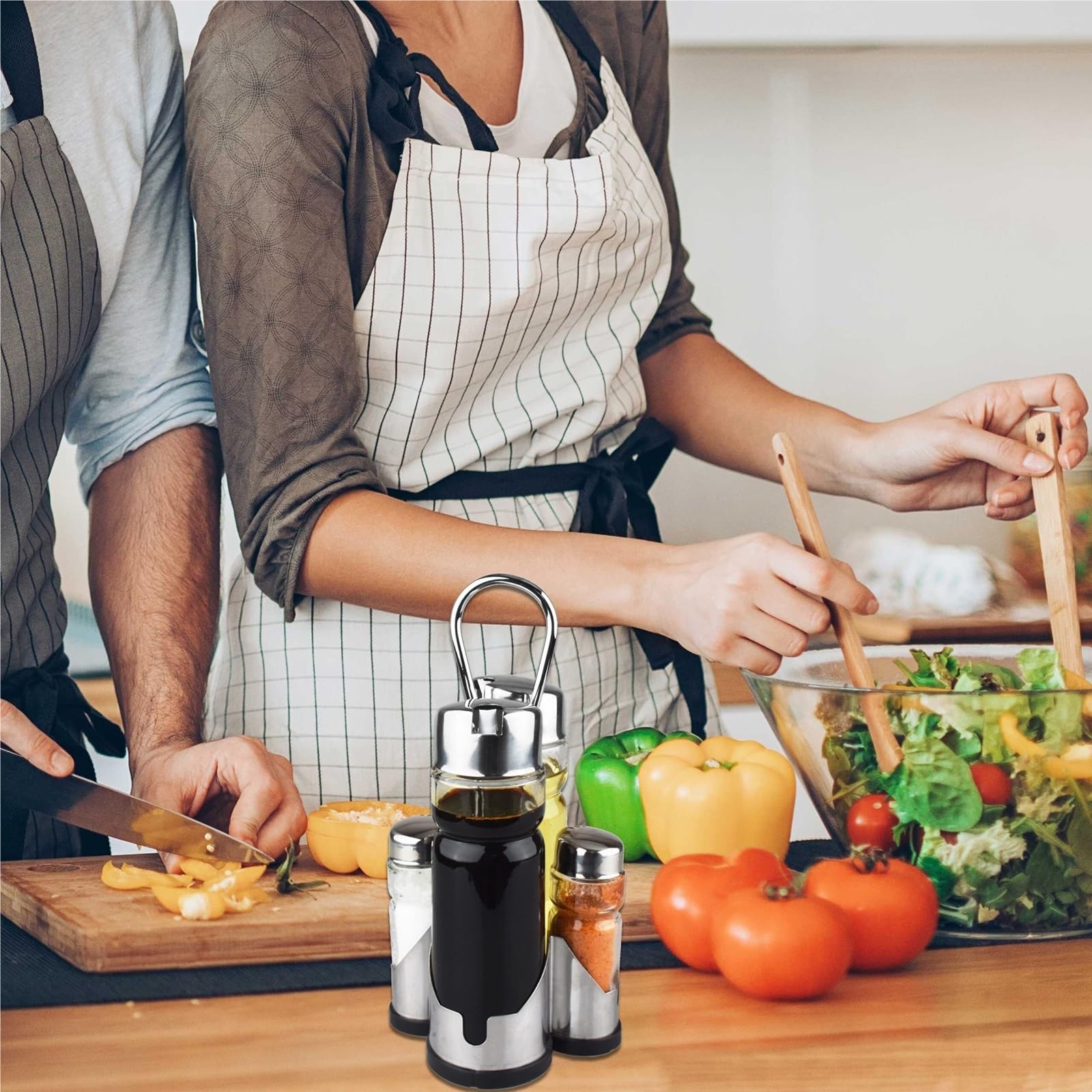 Dispenser per Salsa di Soia Kit Distributore Olio E Aceto Con Supporto In Acciaio Inox Flacone Erogatore In Vetro Trasparente Contenitore Dell'olio