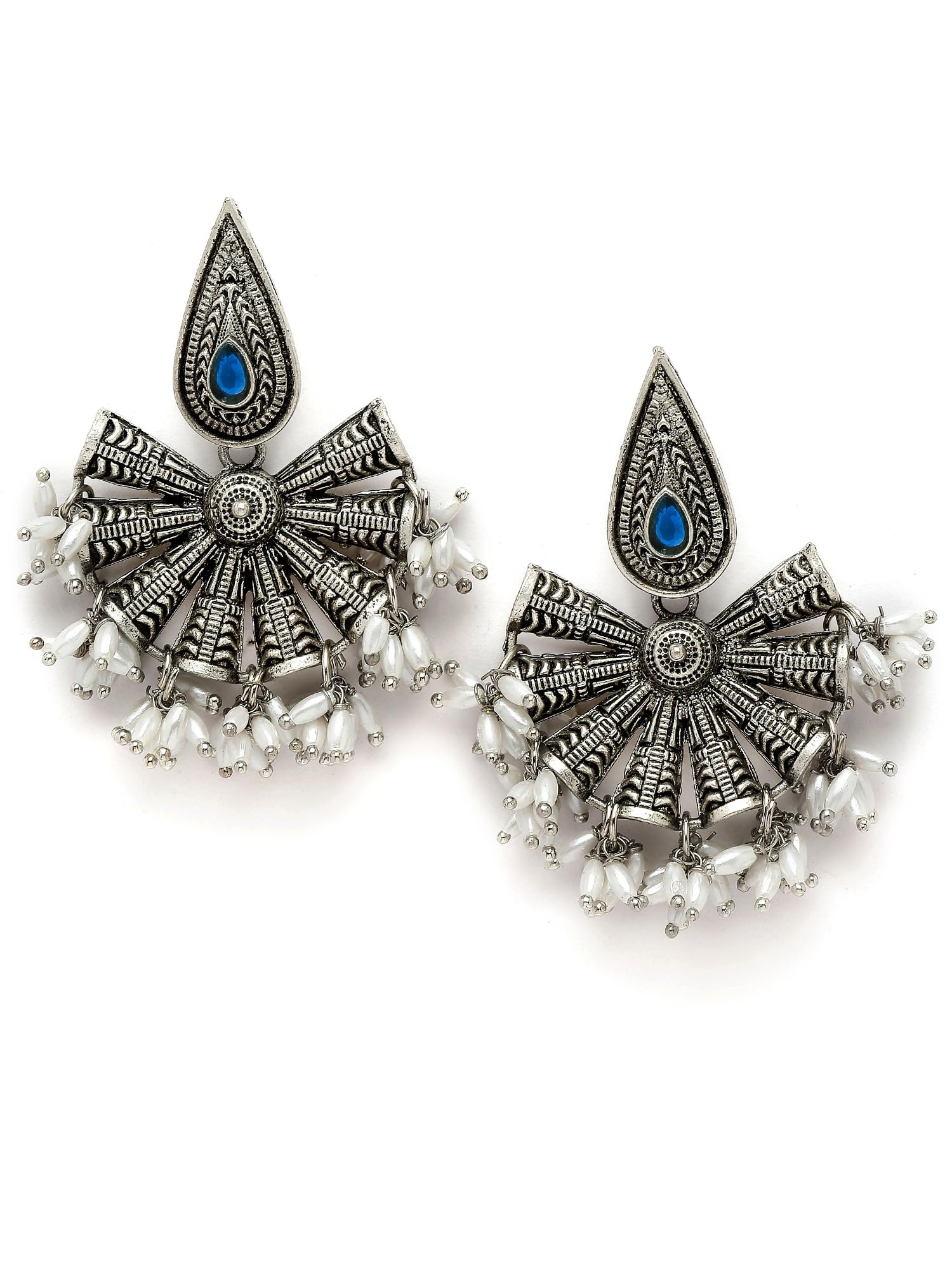 Karatcart Drop Shape Oxidised Silver Blue Stone Dangler Earring for Women (B0CKXCNGJX) Amazon Price History, Amazon Price Tracker